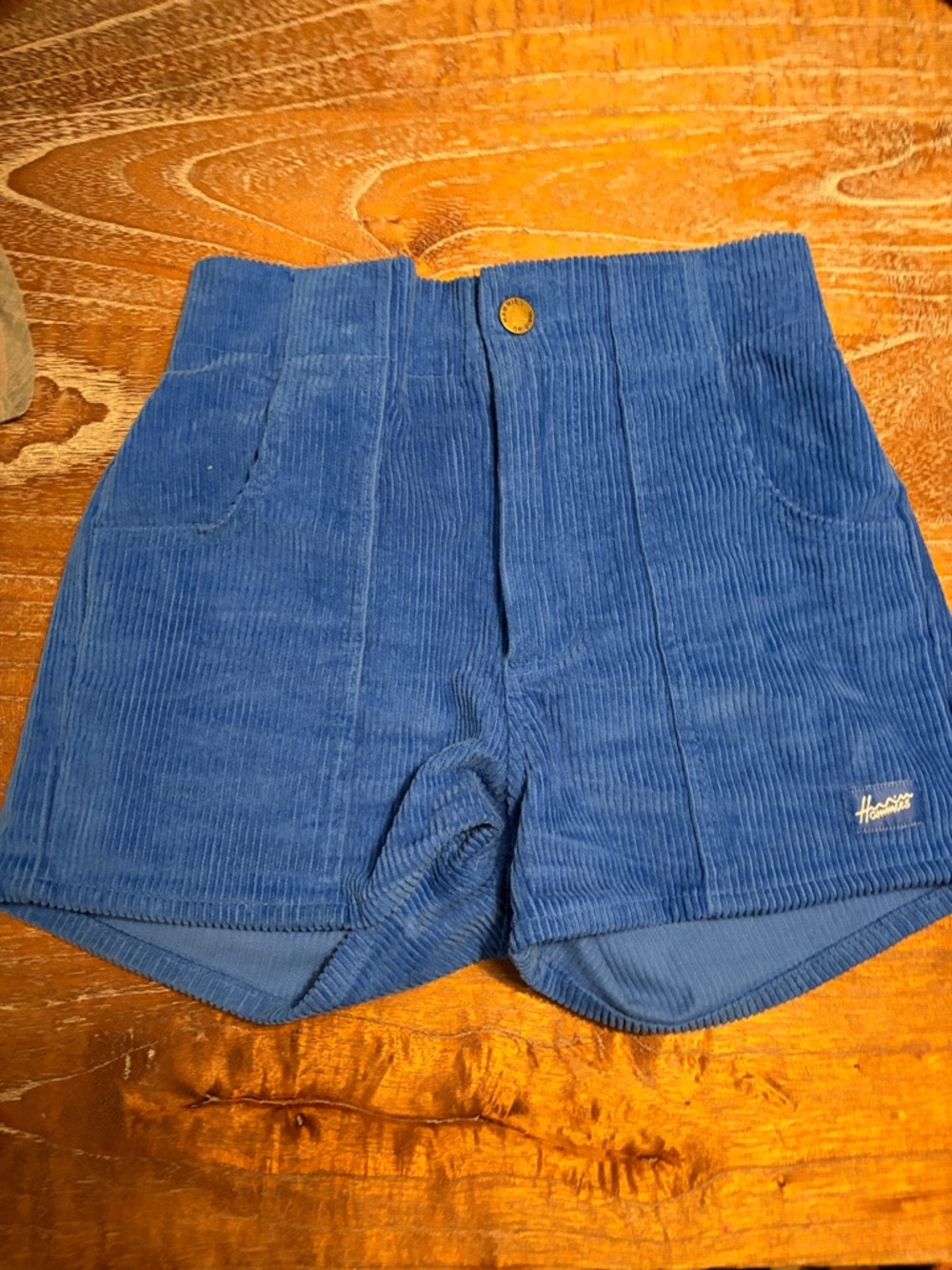 High-Waist Corduroy Shorts in Deep Blue by Hanes